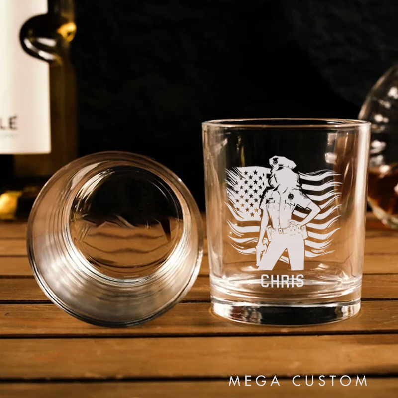 Personalized Policeman Whiskey Glass Rosie the Riveter Police Officer Design Gift for Police Officer