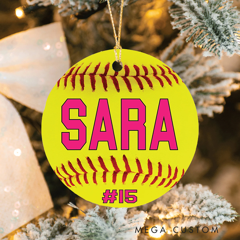 Personalized Softball Christmas Ornament with Custom Name and Number Perfect for Sports Fans and Holiday Decor