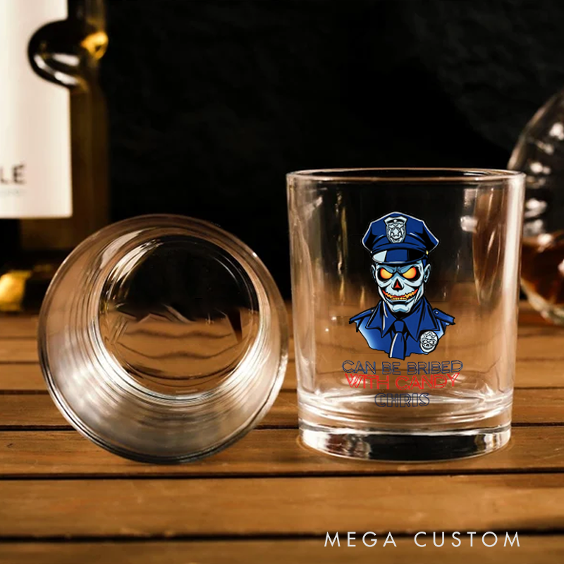 Personalized Policeman Whiskey Glass Funny Skull Police Officer Can Be Bribed with Whiskey Design Gift for Police Officer