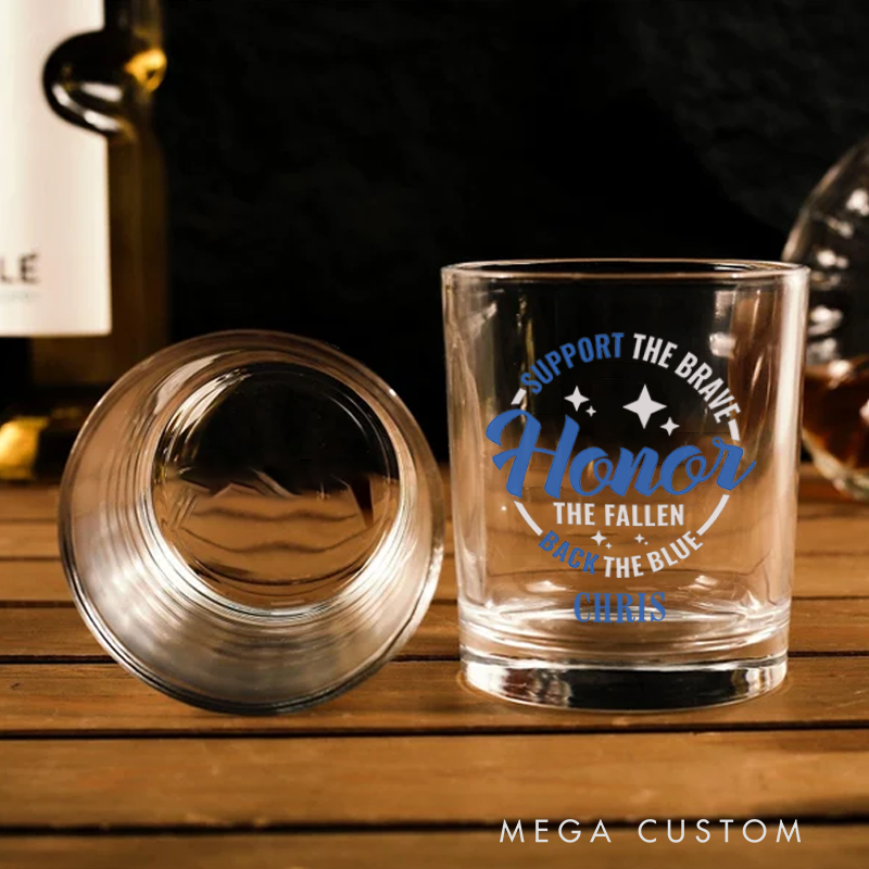 Personalized Policeman Whiskey Glass Honor the Fallen Back the Blue Design Gift for Police Officer