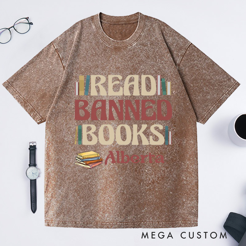 Personalized Read Banned Books Washed T-Shirts, Book Lover Tee Literary TShirt Bookish Shirt Reading Top Librarian Shirt