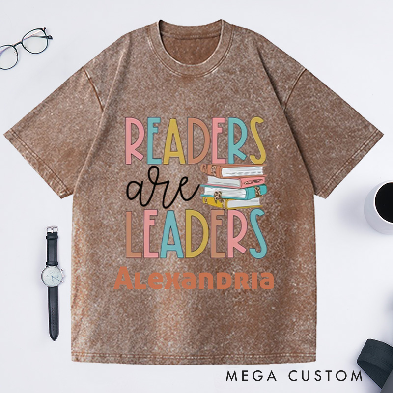 Personalized Readers Are Leaders Washed T-Shirts Reading Shirt with Name Book Lover Tshirt Bookish Shirt Librarian Tee Gift