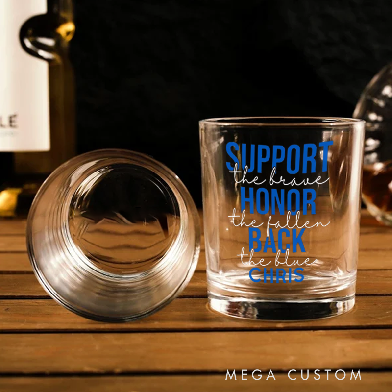 Personalized Policeman Whiskey Glass Support the Brave Honor the Fallen Back the Blue Gift for Police Officer
