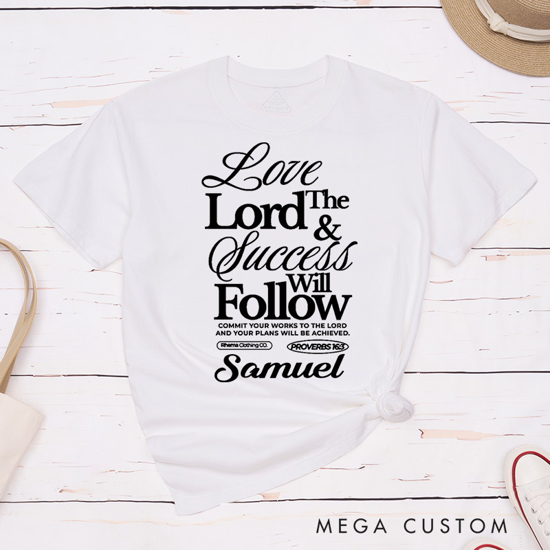 Personalized Proverbs 16:3 Bible Verse Classic T-Shirt Love the Lord Cotton Shirt with Custom Name Blessing Gift Inspirational Gift for Christians