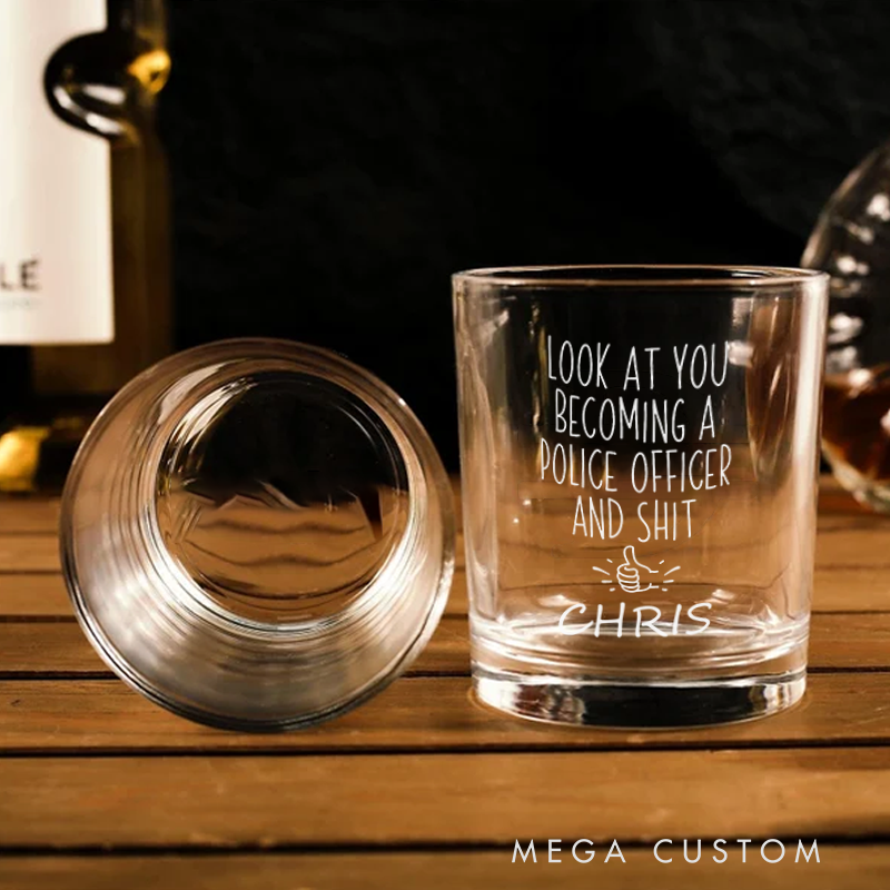 Personalized Policeman Whiskey Glass Funny Police Officer Congratulations Design Gift for Police Officer