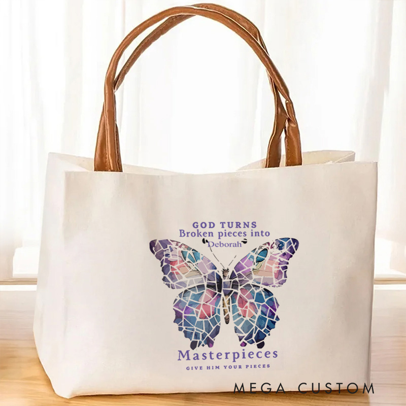 Personalized God Turns Broken Pieces Into Tote Bag with Name and Leather Handle Travel Accessories Religious Ceremonies Gift for Women Christian