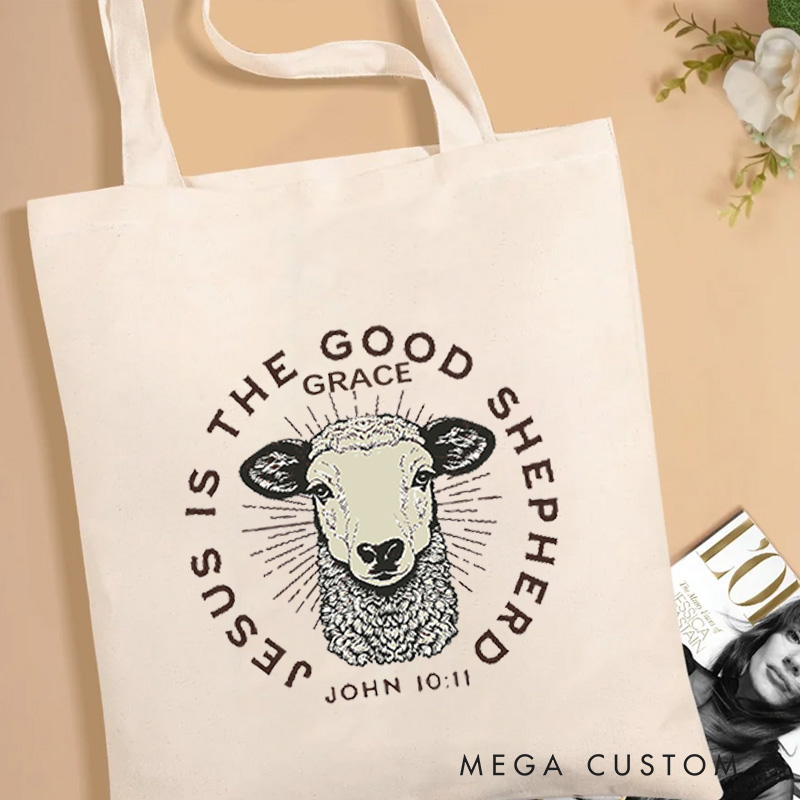 Personalized John 10:11 Bible Verse Canvas Tote Bag with Name Christmas Gift for Women Positive Affirmation Religious Gift for Christian