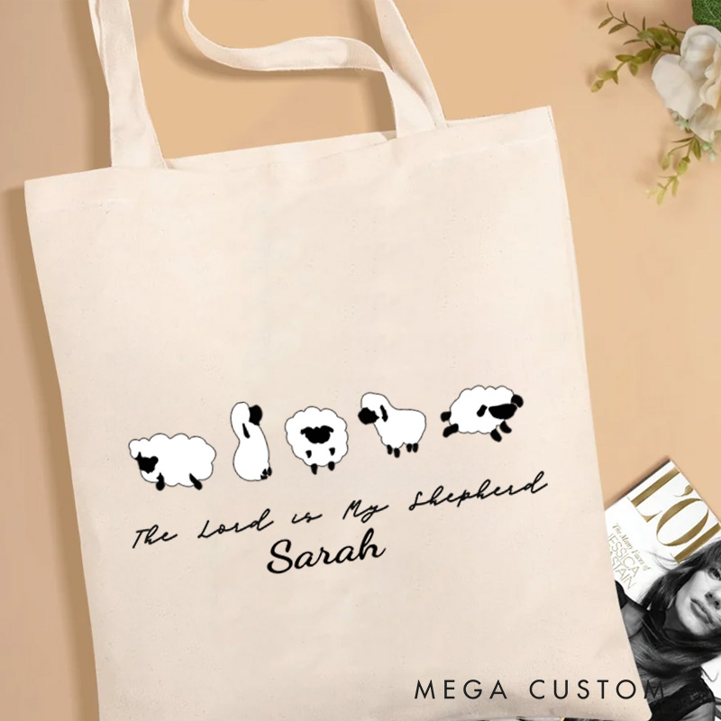 Personalized The Lord is My Shepherd Canvas Tote Bag with Name Christmas Gift for Women Positive Affirmation Religious Gift for Christian