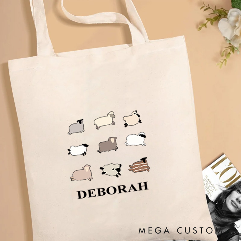 Personalized Colorful Lambs Bible Verse Canvas Tote Bag with Name Christmas Gift for Women Positive Affirmation Religious Gift for Christian