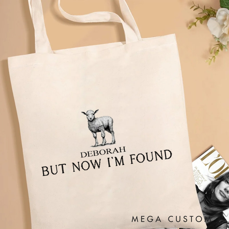 Personalized But Now I’m Found Bible Verse Canvas Tote Bag with Name Christmas Gift for Women Positive Affirmation Religious Gift for Christian