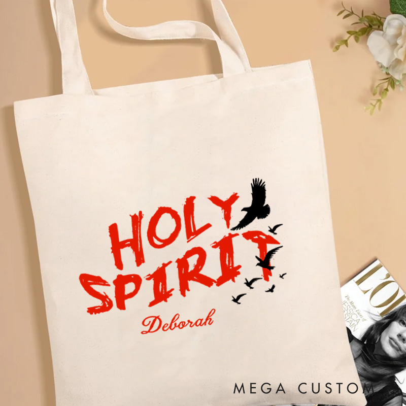 Personalized Holy Spirit Dove Bible Verse Canvas Tote Bag with Custom Name Christians Gift Birthday Gift Christian Travel Gift for Jesus Lover 