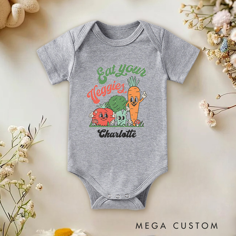 Personalized Eat Your Veggies Cute and Whimsical Vegetable Characters Baby Gift Baby Onesie  