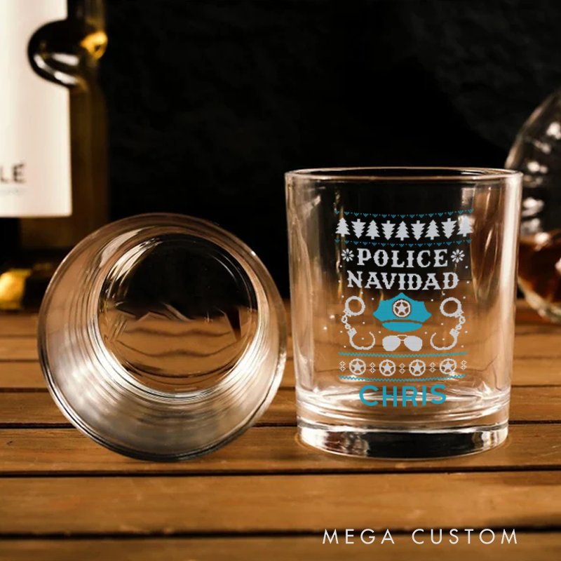Personalized Policeman Whiskey Glass Police Navidad Ugly Sweater Design Gift for Police Officer