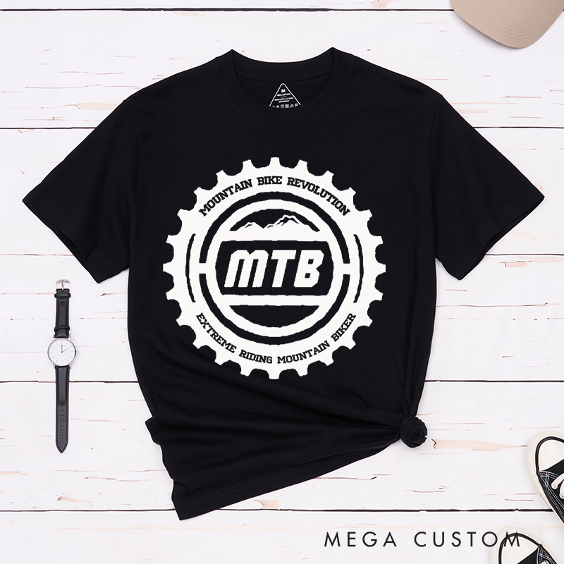 Personalized MTB Revolution Mountain Bike T-Shirt with a Striking Gear-Inspired for Outdoor Adventures Riding Cycling Biking Enthusiasts