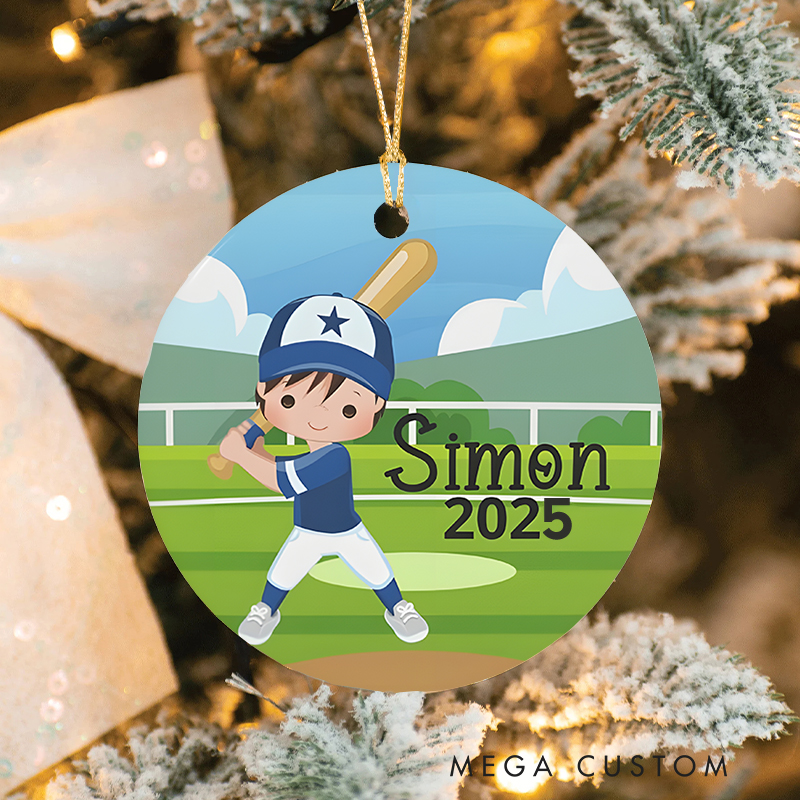 Personalized Baseball Christmas Ornament with Custom Name and Year Design for Kids and Sports Fans
