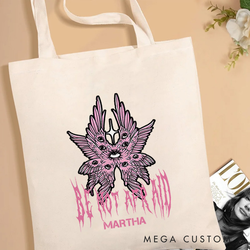 Personalized Be Not Afraid Christian Canvas Tote Bag with Name Christian Angel Bag Faith Based Gift Religious Gift Christian Gift