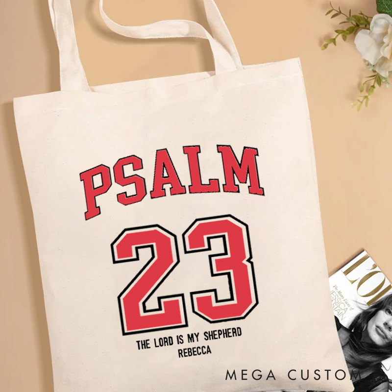 Personalized the Lord is my Shepherd Canvas Tote Bag with Name Christian Psalm 23 Bible Verse Bag Jesus Gift Religious Christian Gift for Jesus Lovers