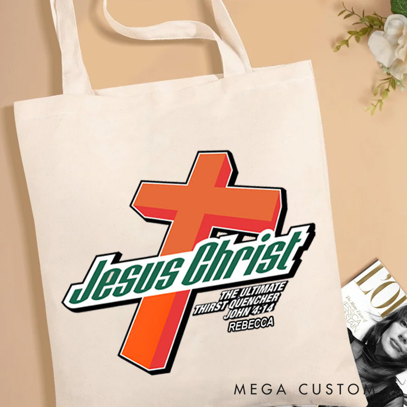 Personalized Jesus Christ Christian Canvas Tote Bag with Name Christian Cross Bag Faith Gift Religious Gift Christian Gift for Jesus Lovers