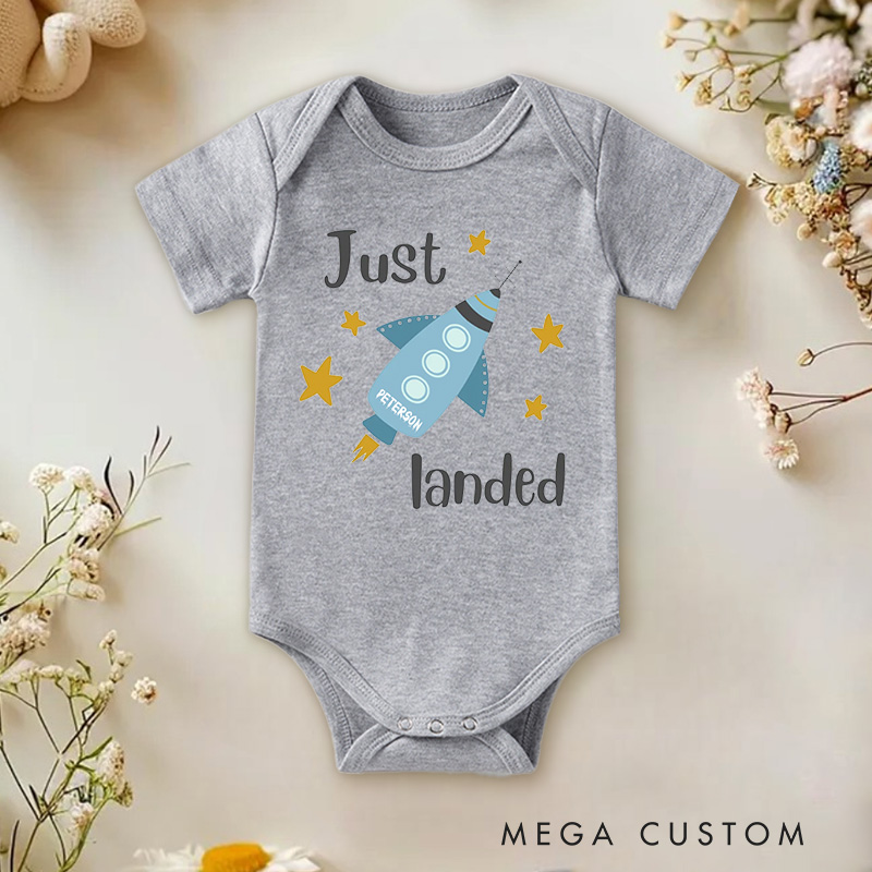 Personalized Just Landed Rocket and Space Themed Adorable Baby Gift Baby Onesie  