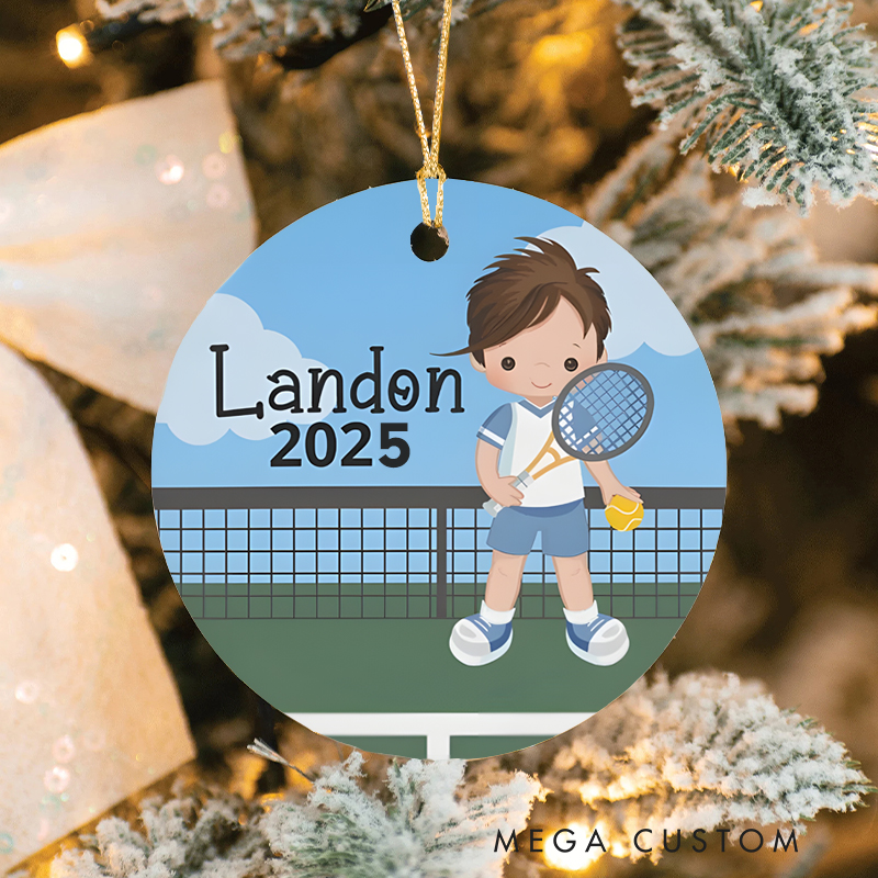 Personalized Tennis Christmas Ornament with Custom Name and Year Design for Kids and Sports Enthusiasts