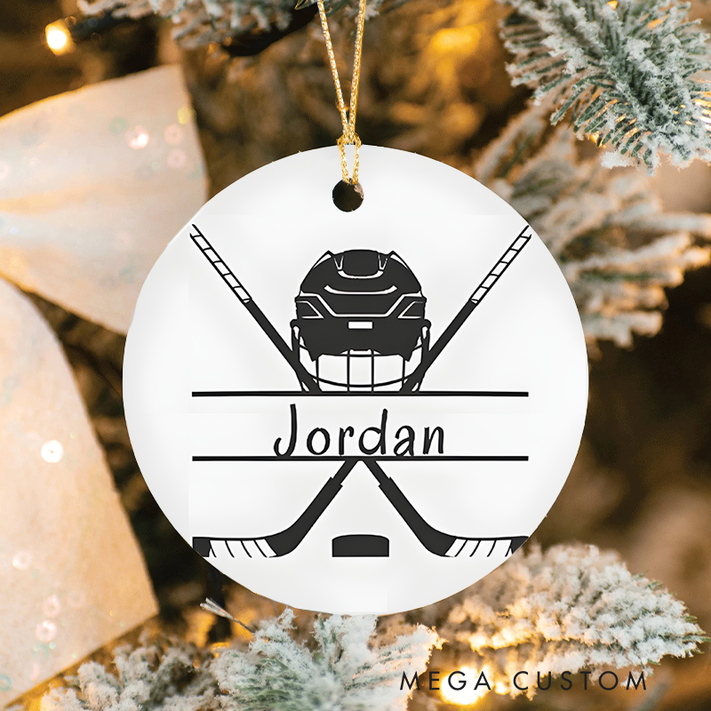 Personalized Hockey Christmas Ornament with Custom Name and Minimalist Design for Sports Fans