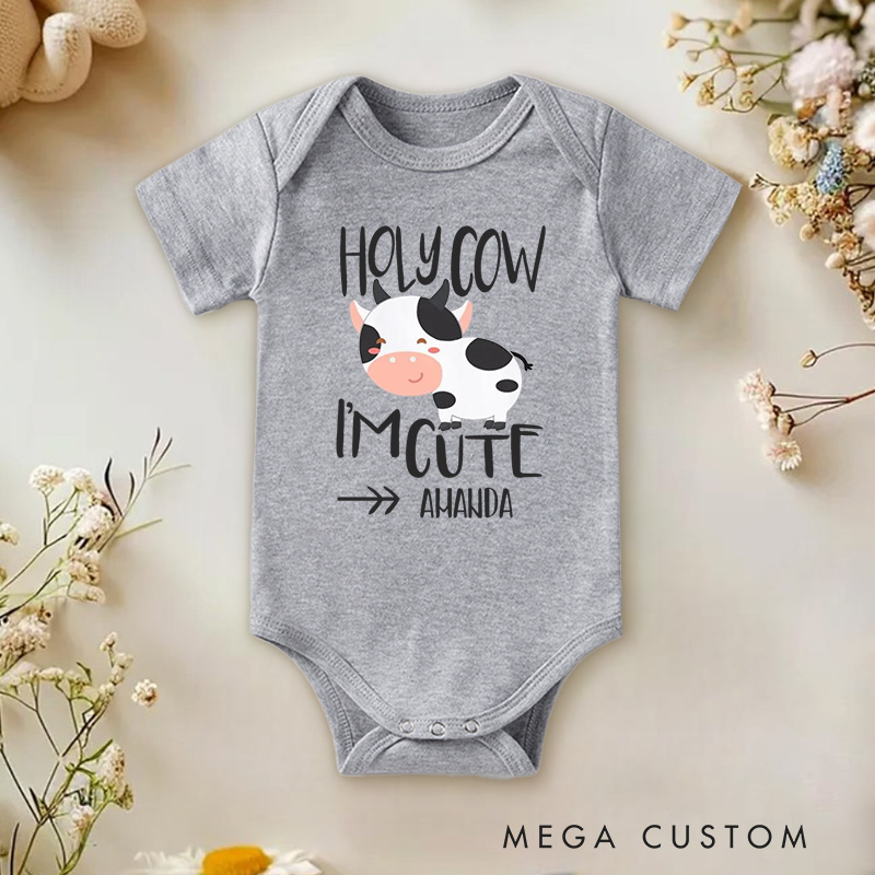 Personalized Holy Cow I’m Cute Funny and Playful Farm Animal Inspired Baby Gift Baby Onesie  