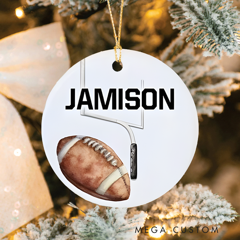 Personalized Football Christmas Ornament with Custom Name and Goalpost Design for Sports Fans