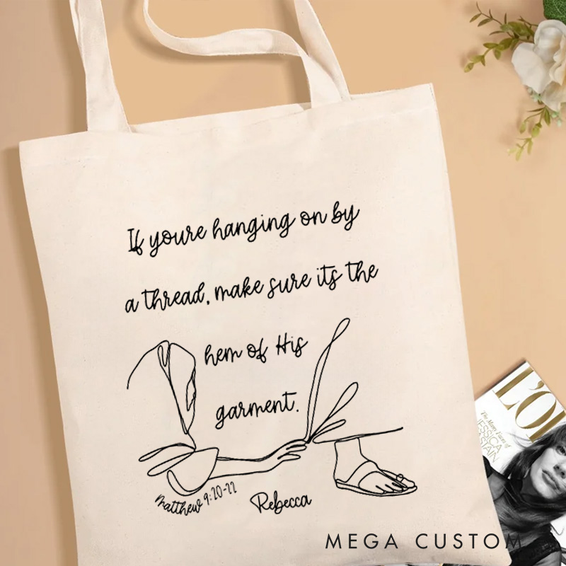 Personalized Hem of His Garment Canvas Tote Bag with Name Christian Matthew 9:20-21 Bible Verse Tote Bag Encouraging Tote Bag Inspirational Faith Bag