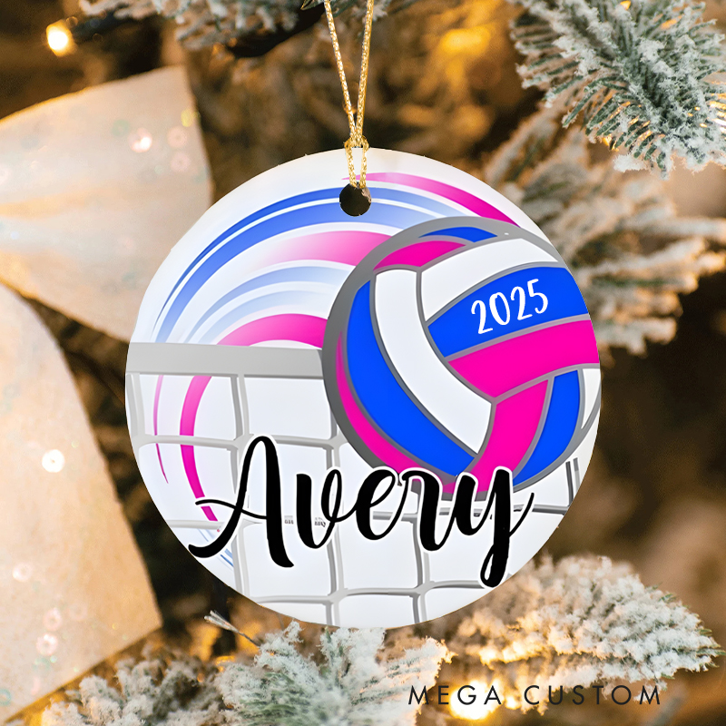 Personalized Volleyball Christmas Ornament with Custom Name Year and Net Design Perfect for Athletes