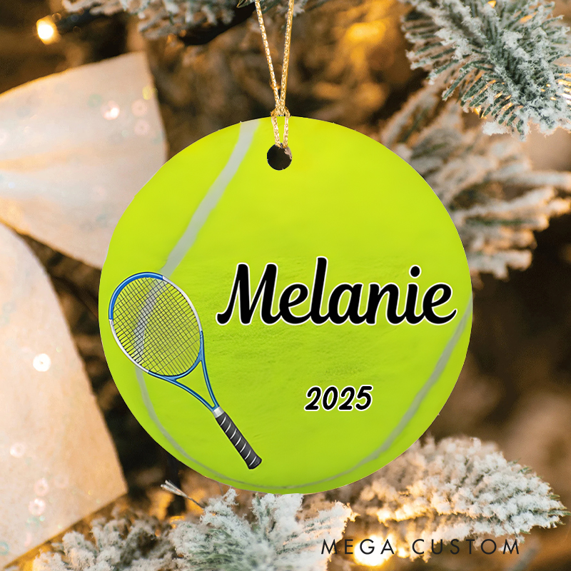 Personalized Tennis Christmas Ornament with Custom Name Year Tennis Racket Design Perfect for Players Enthusiasts Holiday Decorations or Gifts