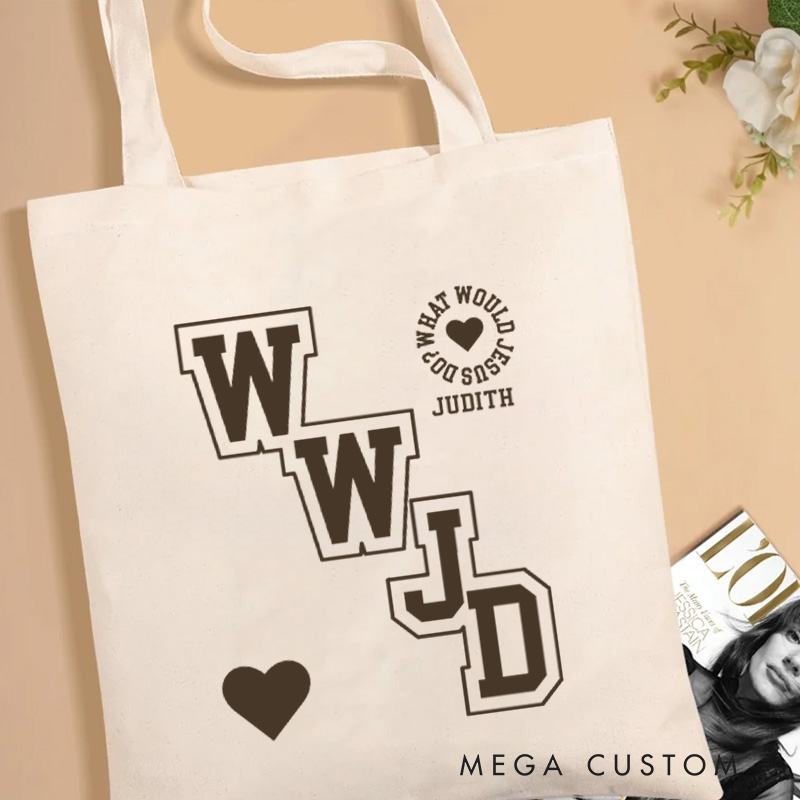 Personalized WWJD What Would Jesus Do Christian Canvas Tote Bag with Name Faith Tote Bag Jesus Tote Bag Religious Gift Christian Gift for Jesus Lovers