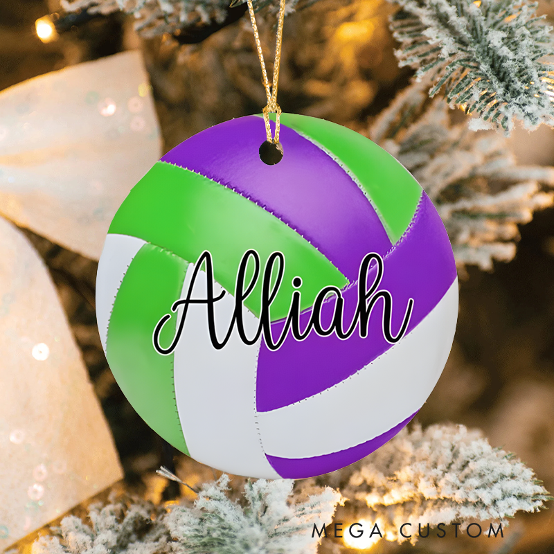 Personalized Volleyball Christmas Ornament with Custom Name and Colorful Ball Design for Sports Enthusiasts