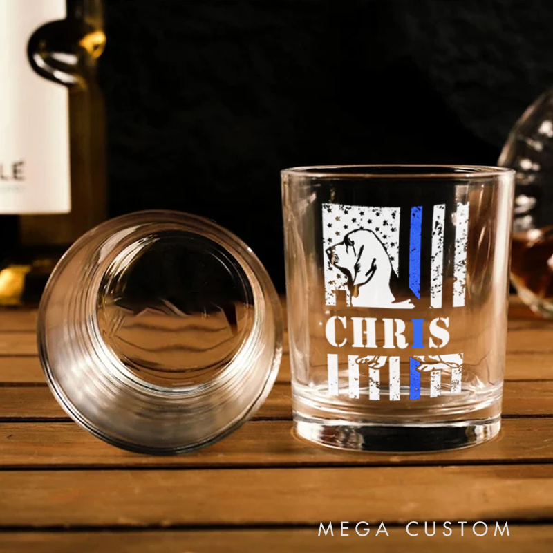Personalized Police Whiskey Glass K9 Thin Blue Line Flag Design Gift for Police Officer 