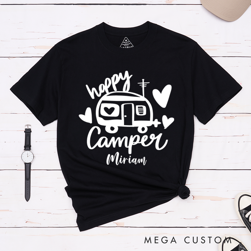 Personalized Happy Camper T-Shirt Camping Outdoors Hiking Adventure Lover Gift