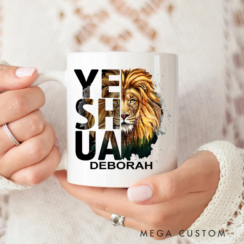 Personalized Lion Imagery Bible Verse Christian Ceramic Mug with Name Birthday Gift for Christian Positive Affirmation Religious Gift for Christian