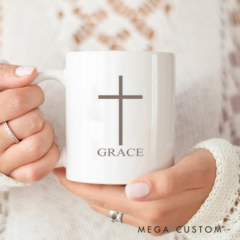 Personalized Cross Lion Bible Verse Christian Ceramic Mug with Name Birthday Gift for Christian Positive Affirmation Religious Gift for Christian