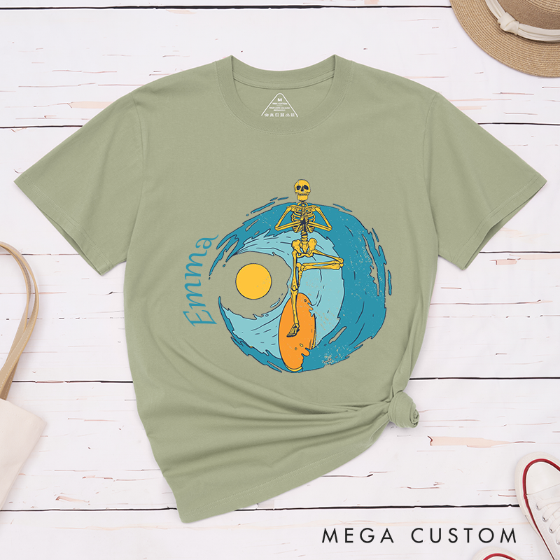 Personalized Skeleton Yoga T-Shirt Surf Skeleton Yoga SUP T-Shirt Yoga Tree Pose Shirt Yoga T-Shirt for Her
