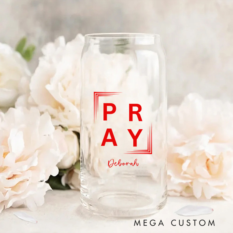 Personalized Christian Pray Glass Cup with Lid and Straw Birthday Religious Baptism Gift for Family Friends Christians