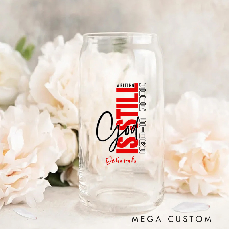 Personalized Christian God Is Still Writing Your Story Glass Cup with Lid and Straw Birthday Religious Baptism Gift for Family Friends Christians