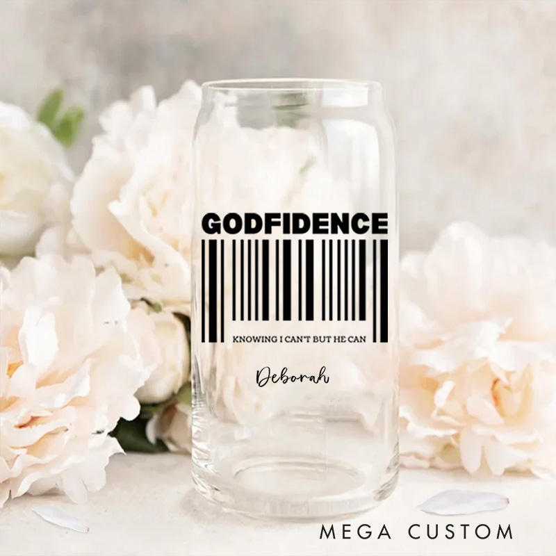 Personalized Christian Godfidence Glass Cup with Lid and Straw Birthday Religious Baptism Gift for Family Friends Christians