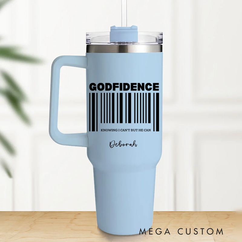 Personalized Multicolor Christian Godfidence Tumbler with Name and Straw Travel Accessories Baptism Birthday Gift for Christians