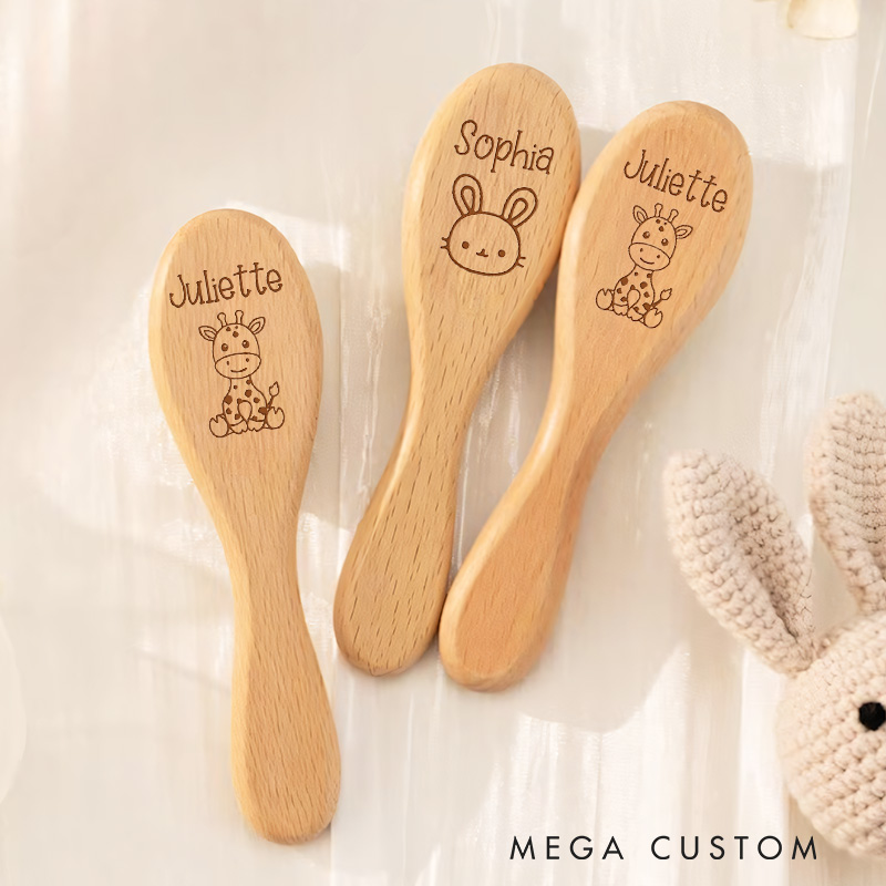 Personalized Wooden Baby Hair Brush with Animal Baby Shower Gift Newborn Gifts Baby Girl/Boy Gifts