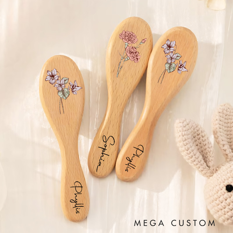 Personalised Name Baby Brush with Birth Flower Baby Shower Gift Baby Keepsake Gift