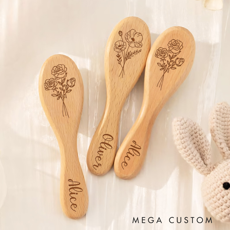 Personalised Name Baby Brush with Flower Baby Shower Gift Baby Keepsake Gift