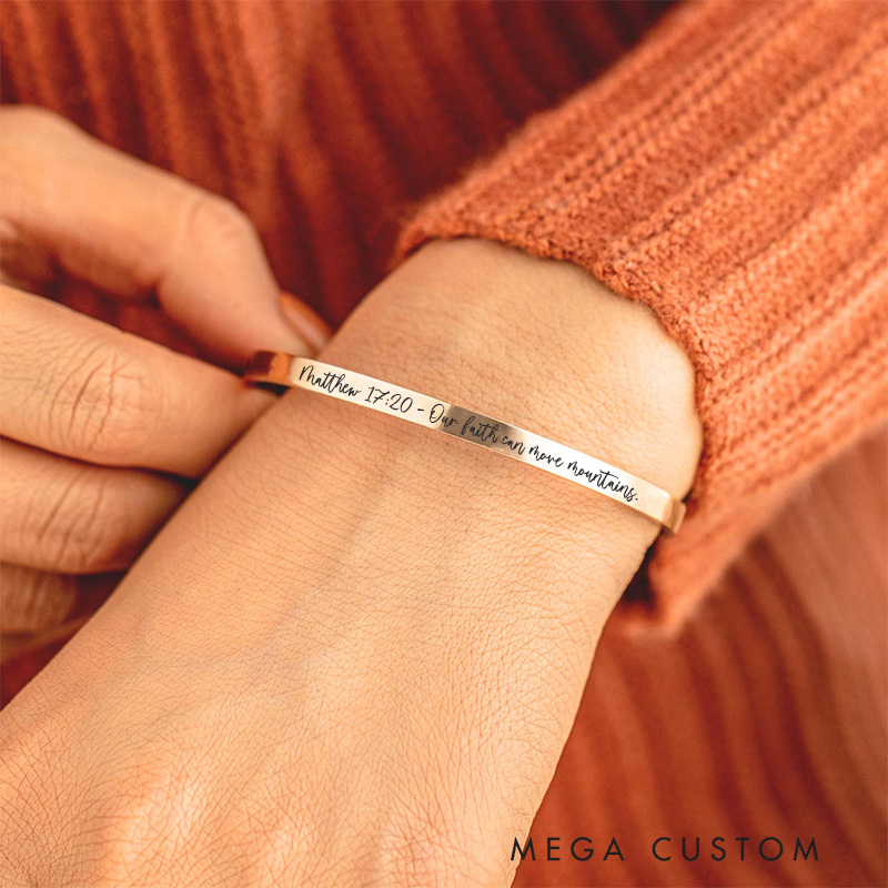 Personalized Bible Verse Cuff Bracelet Custom Psalms Christian Bracelet for Mom Religious Jewelry Christian Gift for Her Birthday Gift for Daughter