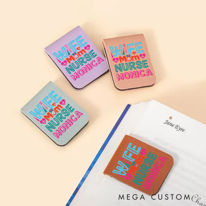 Personalised Leather Magnetic Bookmark for Nurse Wife Mom Nurse Design Cute Bookmark Gift Book Lover Gift 