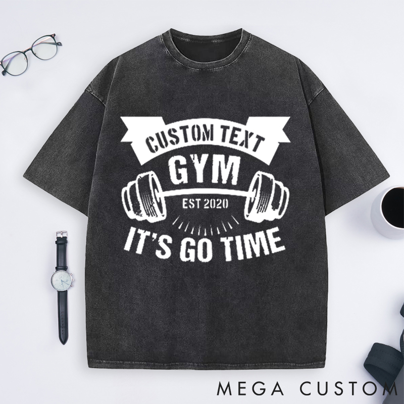 Personalized Gym Washed T-Shirts with Personalized Text and Dumbbell Design for Fitness Enthusiasts Bodybuilders and Gym Lovers