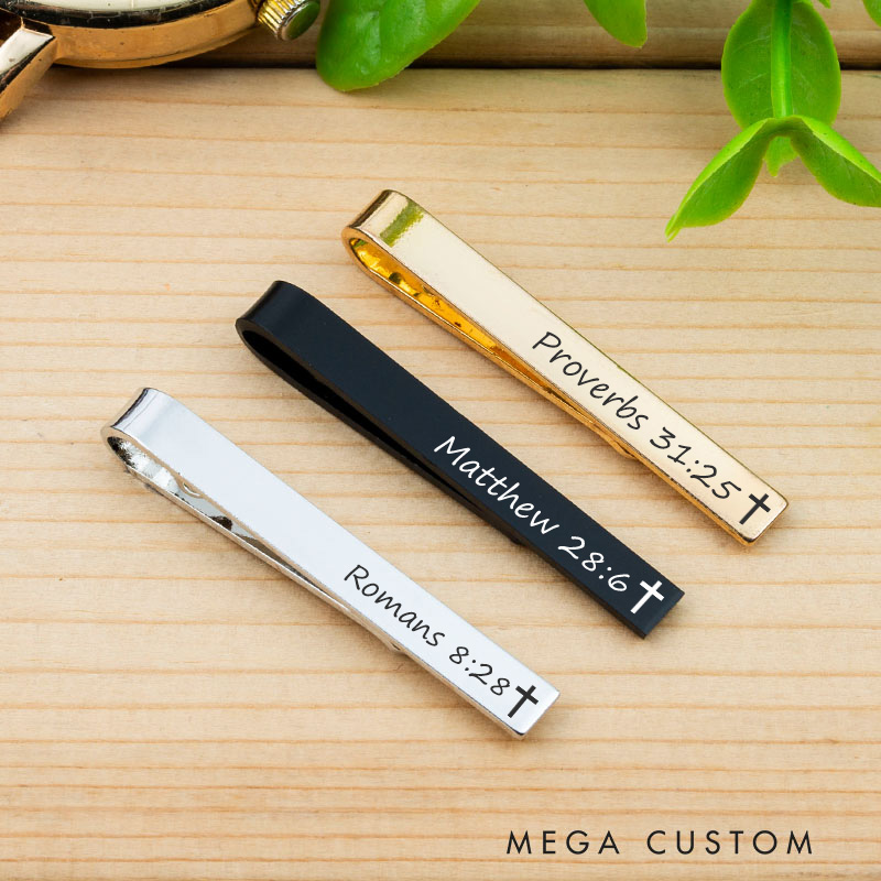 Personalized Bible Verse Tie Clip for Men Custom Engraved Religious Christian Quote Tie Clip First Communion Gift Baptism Gift Christian Wedding Gift