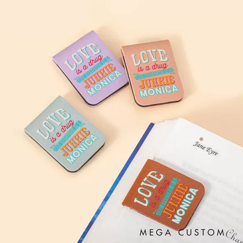 Personalised Leather Magnetic Bookmark for Nurse Love Is a Drug and Everyone Is a Junkie Design Cute Bookmark Gift Book Lover Gift 