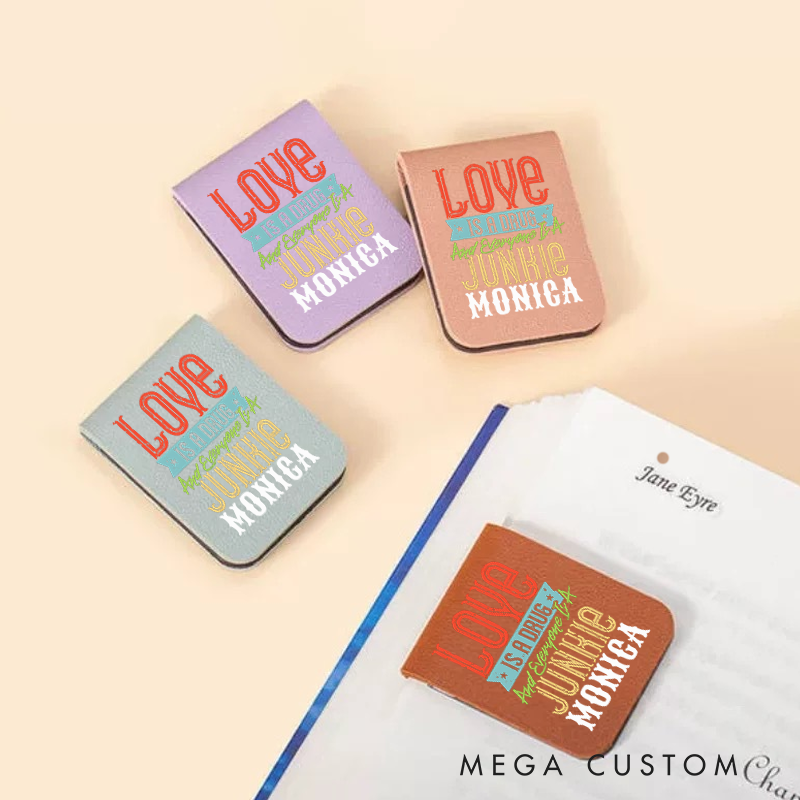 Personalised Leather Magnetic Bookmark for Nurse Love Is a Drug and Everyone Is a Junkie Design Cute Bookmark Gift Book Lover Gift 
